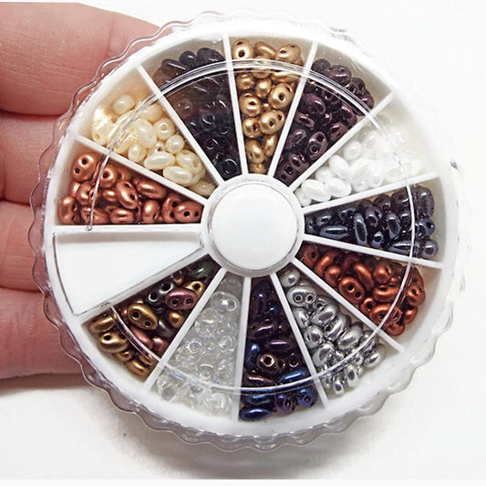 360 PRECIOSA DUO Twin Hole Beads in a 12 Color Wheel, 30 Per Section, Beading Supplies