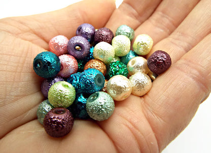 50 TEXTURED BEADS in 11 Colours. 8mm with a Pearlised Coating