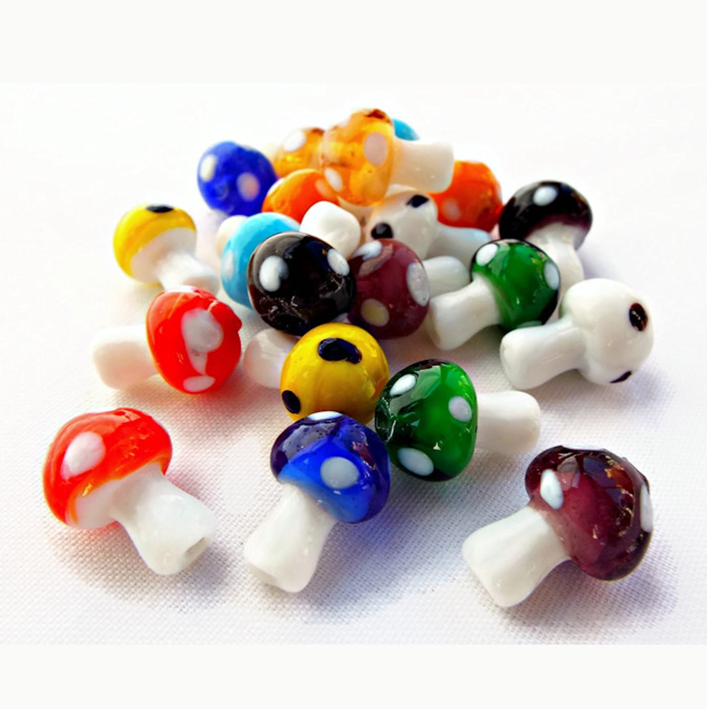 20 GLASS MUSHROOM BEADS in Mixed Colors, 16x12mm Lampwork Charms and Pendants