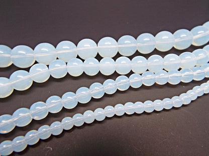 ROUND OPALITE BEADS 4mm, 6mm, 8mm or 10mm Transparent White Stone