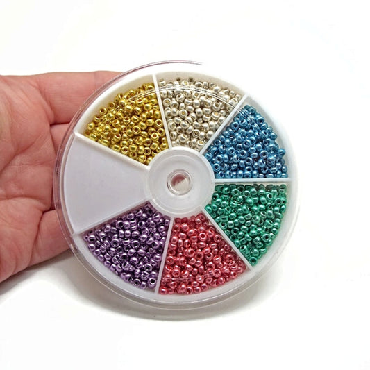 Preciosa 8/0 Seed Bead Wheel, Metallics in 6 Colours, Over 1200 Beads