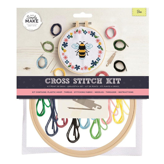 Bumble Bee Full Starter Kit with 20cm Plastic Hoop, Threads, Fabric, Needles, Threader & InstructionsInsect Craft Kit, Everything Included, Embroidery Kit, UK Shop