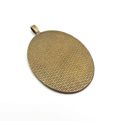 5 Oval Bezel Pendants with Patterned Edge, Antique Bronze 60x41mm, Cabochon Setting is 39x29x2mm