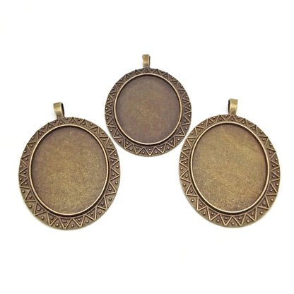 5 Oval Bezel Pendants with Patterned Edge, Antique Bronze 60x41mm, Cabochon Setting is 39x29x2mm