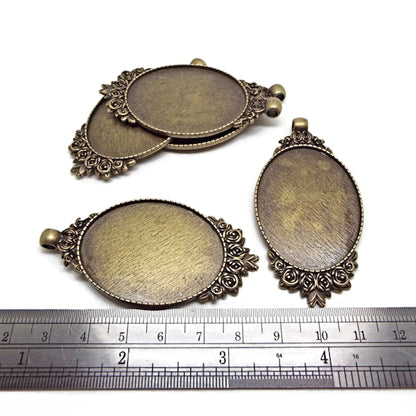 5 Oval Bezel Rose Pendants in Antique Bronze 62x32mm, Cabochon Setting is 39x29x2mm