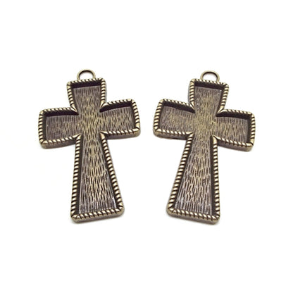 2 Large Bronze Cross Pendant Bezels 70x42mm for Enamel, Resin or Clay Setting Jewellery with 2.5mm Depth