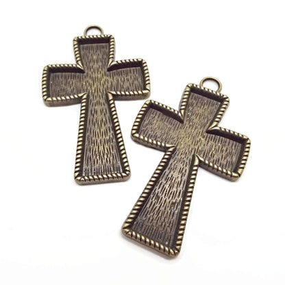 2 Large Bronze Cross Pendant Bezels 70x42mm for Enamel, Resin or Clay Setting Jewellery with 2.5mm Depth