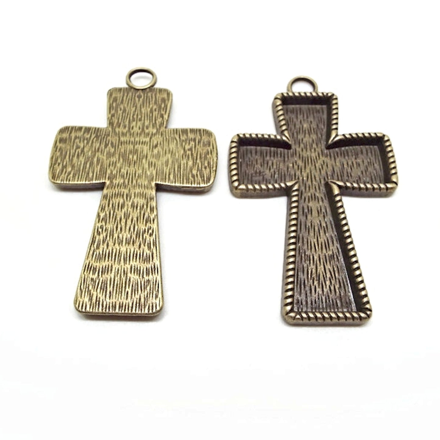 2 Large Bronze Cross Pendant Bezels 70x42mm for Enamel, Resin or Clay Setting Jewellery with 2.5mm Depth