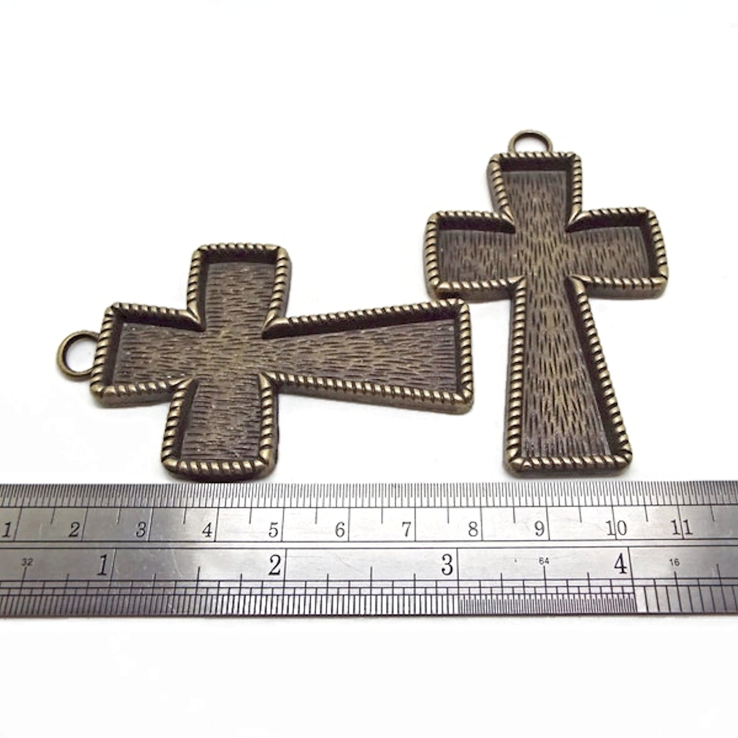 2 Large Bronze Cross Pendant Bezels 70x42mm for Enamel, Resin or Clay Setting Jewellery with 2.5mm Depth