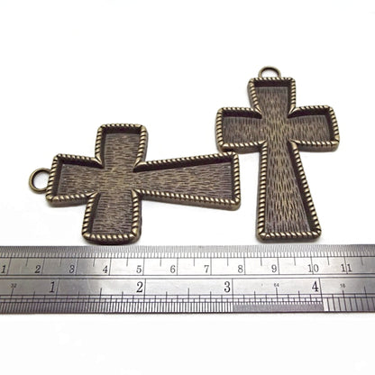 2 Large Bronze Cross Pendant Bezels 70x42mm for Enamel, Resin or Clay Setting Jewellery with 2.5mm Depth