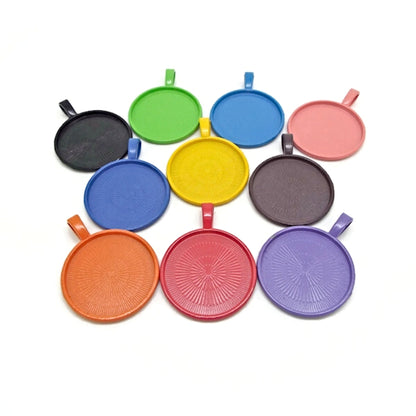 10 Colourful Round Bezel Cabochon Setting Pendants, 1 Each of 10 Colours with a 25mm Tray