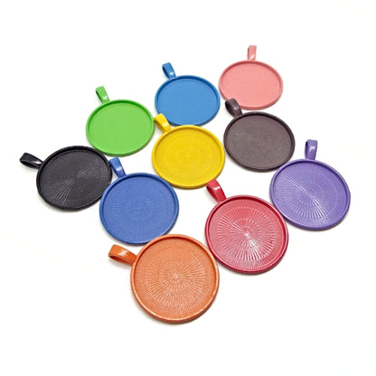 10 Colourful Round Bezel Cabochon Setting Pendants, 1 Each of 10 Colours with a 25mm Tray