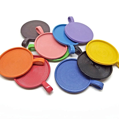 10 Colourful Round Bezel Cabochon Setting Pendants, 1 Each of 10 Colours with a 25mm Tray