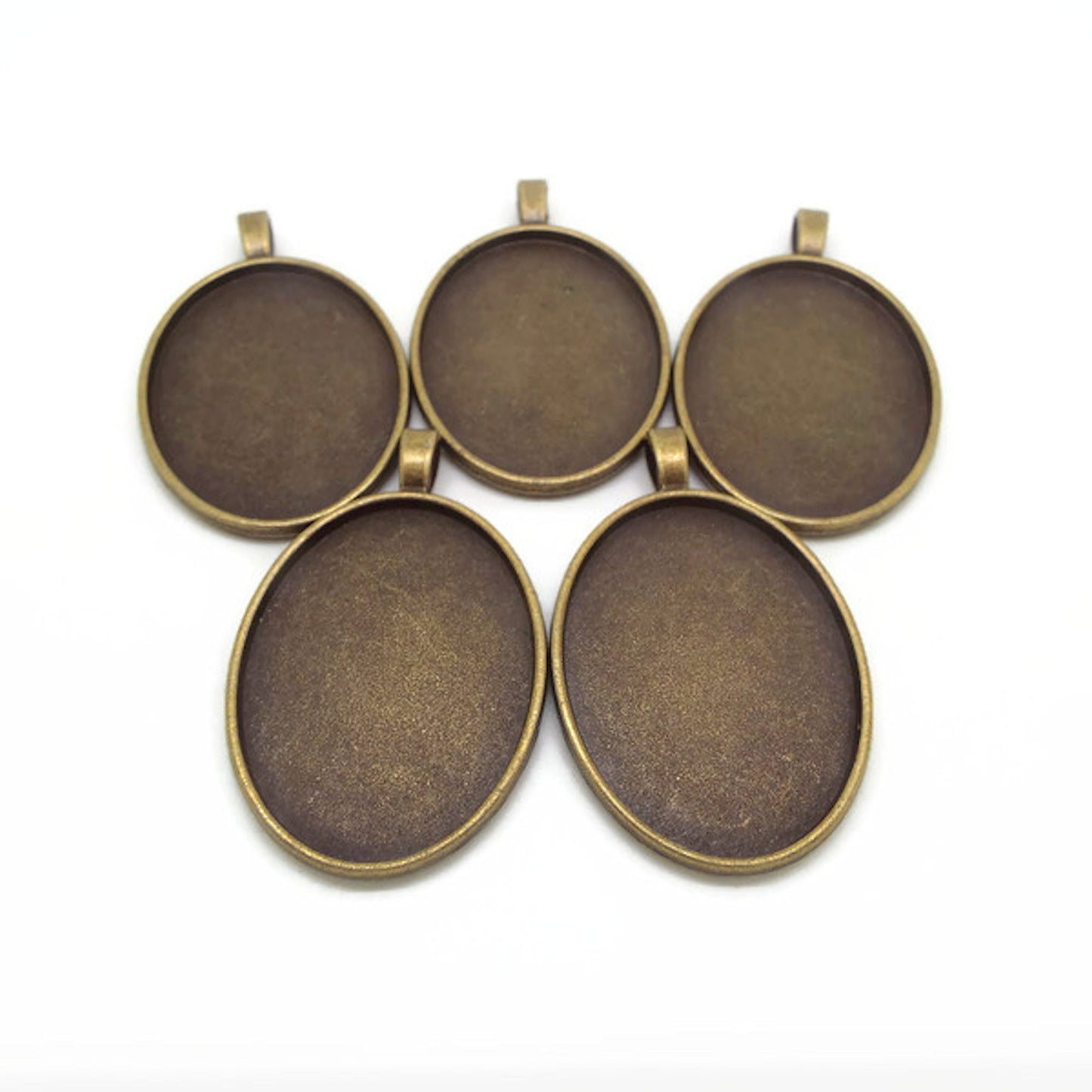 5 Oval Bezel Tray Pendants, Antique Bronze 40x30mm, Cabochon Setting is 51x33x2mm