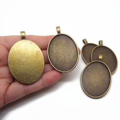 5 Oval Bezel Tray Pendants, Antique Bronze 40x30mm, Cabochon Setting is 51x33x2mm