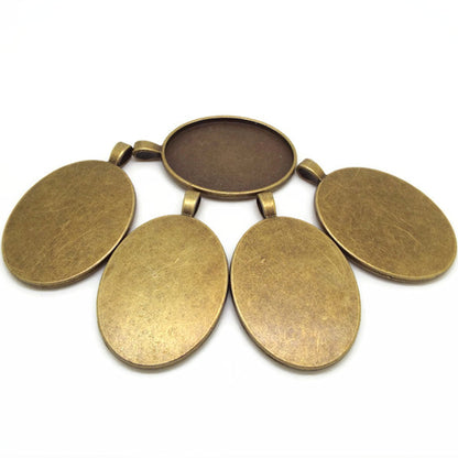 5 Oval Bezel Tray Pendants, Antique Bronze 40x30mm, Cabochon Setting is 51x33x2mm