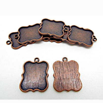 10 Copper Pendant Bezel Trays 24x18mm Setting, Red Copper Color with a Scroll Style Edge