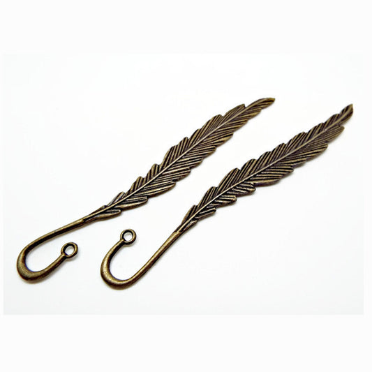 5 BRONZE FEATHER BOOKMARKS in an Antique Style, Blanks for Beads & Charms, 116x14mm