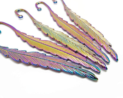 5 Rainbow Feather Bookmarks, Metal Electroplated Blanks for Beads & Charms, Bookworm Gift