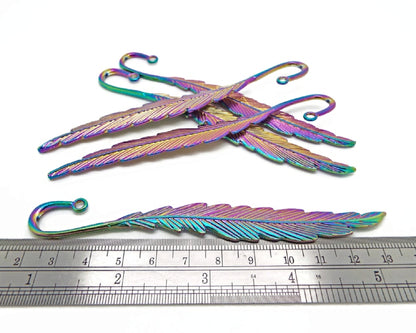 5 Rainbow Feather Bookmarks, Metal Electroplated Blanks for Beads & Charms, Bookworm Gift