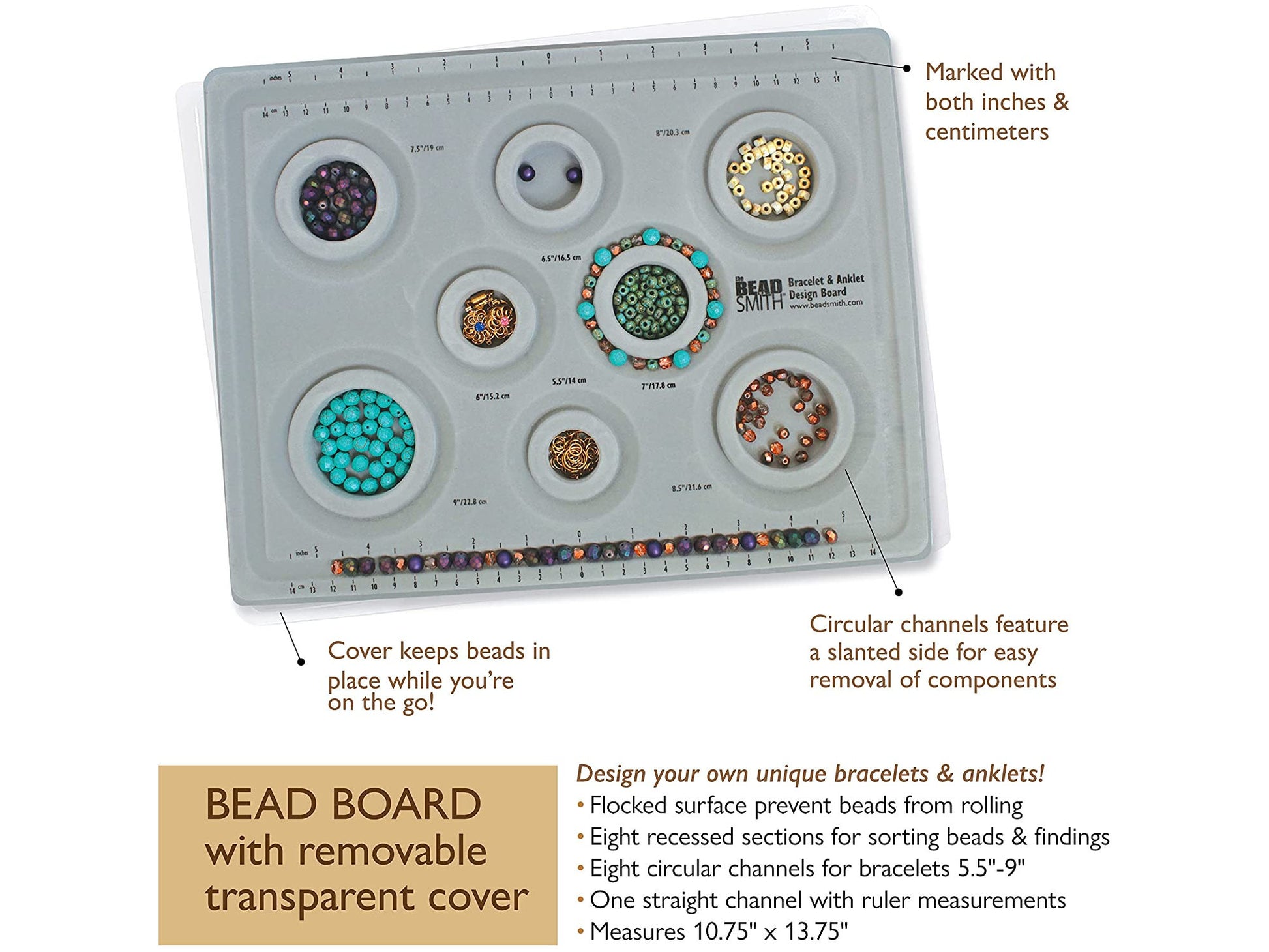 BRACELET BEAD BOARD with Lid and 8 Circular Channels for 5.5-9in