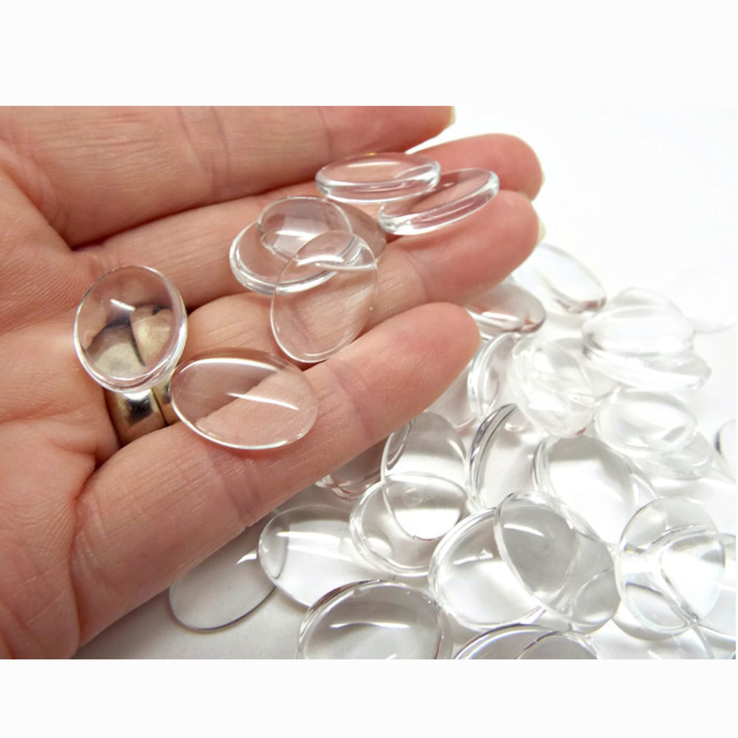 18x13mm Clear Glass Oval Cabochons, Pack of 30 Flatback Domed for Art & Crafts