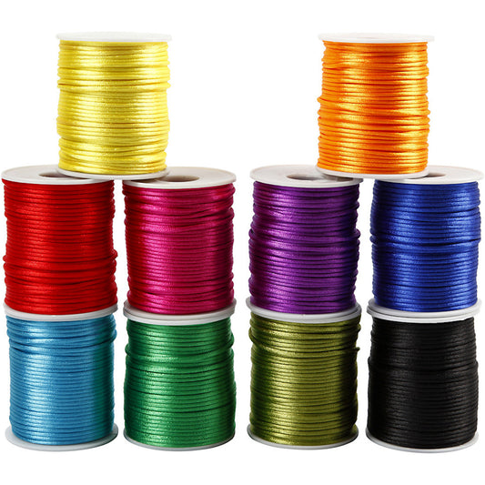 2MM SATIN CORD in Bold Colours. 5M Strand Available in 10 Colours for Beading and Macrame