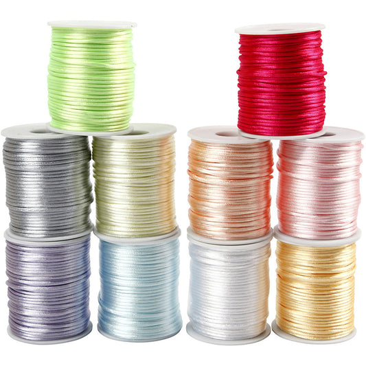 2MM SATIN CORD in Pastel Colours. 5M Strand Available in 10 Colours for Jewellery Making