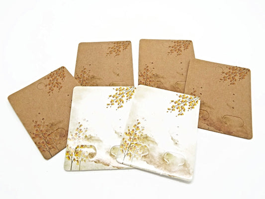 25 EARRING DISPLAY CARDS in White or Brown Tree Design 5x4cm