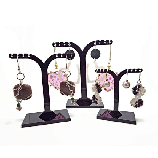 3 BLACK EARRING DISPLAY STANDS, Holds 4 Pairs Per Stand, Compact Photo Prop with Removeable Base