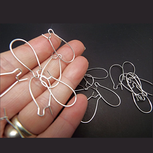 50 SILVER TONE Kidney Ear Wires, 25x12mm, Metal Earring Findings for Jewellery Making