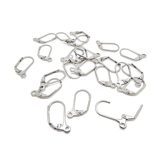 20 STAINLESS STEEL Lever Back Ear Wire Blanks, 19x10mm Silver Findings, 1.5mm Hole