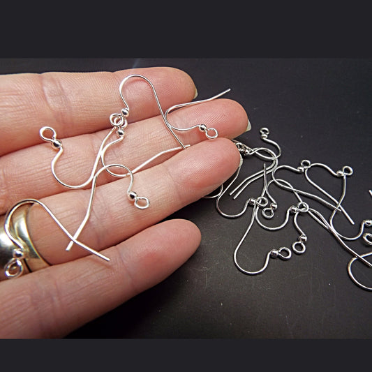 30 SILVER PLATED Ear Wires 25mm with 2mm Ball, Fish Hook Earring Jewelry Findings