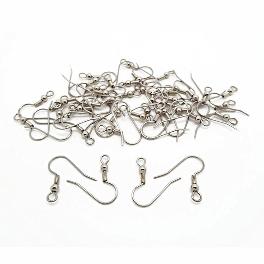 50 STAINLESS STEEL EAR WIRES, 20mm Stainless Steel with Ball and Spring Fish Hook Wires