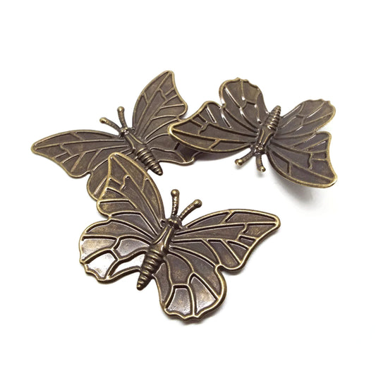 10 Large Bronze Butterfly Embellishments, 60x40mm, Flexible Steampunk Butterfly, Recessed Areas for Decorating, Lightweight Jewellery Wrap