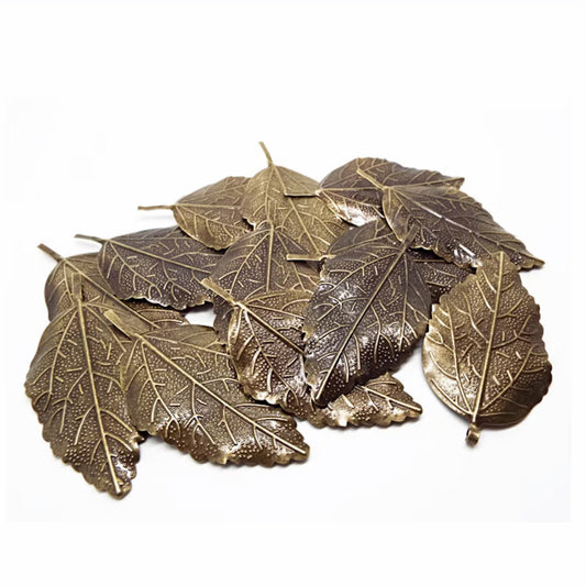 20 Large Bronze Leaf Pendant Embellishment, 65mm Flexible Antique Bronze Leaves for Metal Leaf Jewellery Making