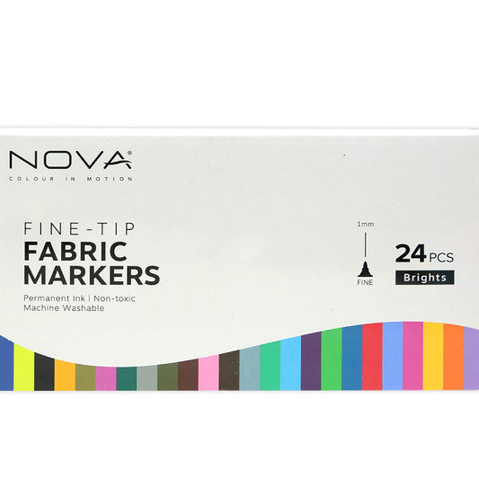 Nova 24 Pack Fine Tip Fabric Markers, 1mm Tip, Permanent Ink, Machine Washable