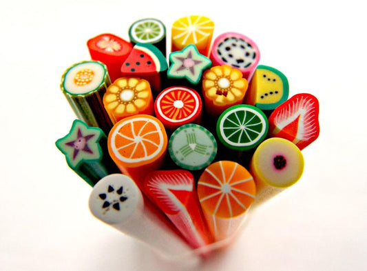 20 POLYMER CLAY CANES in Mixed Fruits for Nail Art, Jewellery Decoration and Mixed Media Art