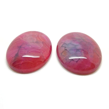 2x Deep Pink Agate Cabochons, 40mm Dragon Vein Agate for Jewellery Making