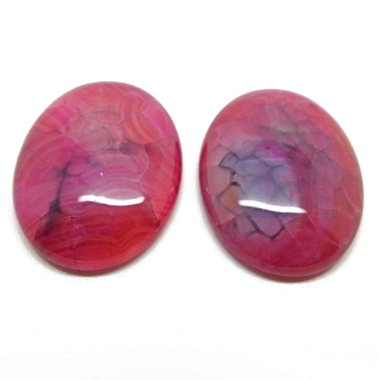 2x Deep Pink Agate Cabochons, 40mm Dragon Vein Agate for Jewellery Making