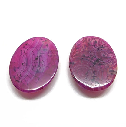 2x Agate Cabochons, 40mm Deep Pink Dragon Vein Agate for Jewellery Making