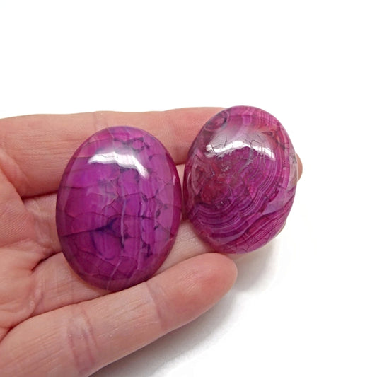 2x Agate Cabochons, 40mm Deep Pink Dragon Vein Agate for Jewellery Making