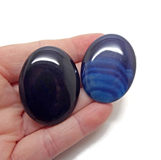 40x30mm Blue Agate Oval Cabochons, Flatback Wire Wrapping Stone