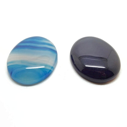2x 40x30mm Blue Agate Oval Cabochons, Flatback Wire Wrapping Stone