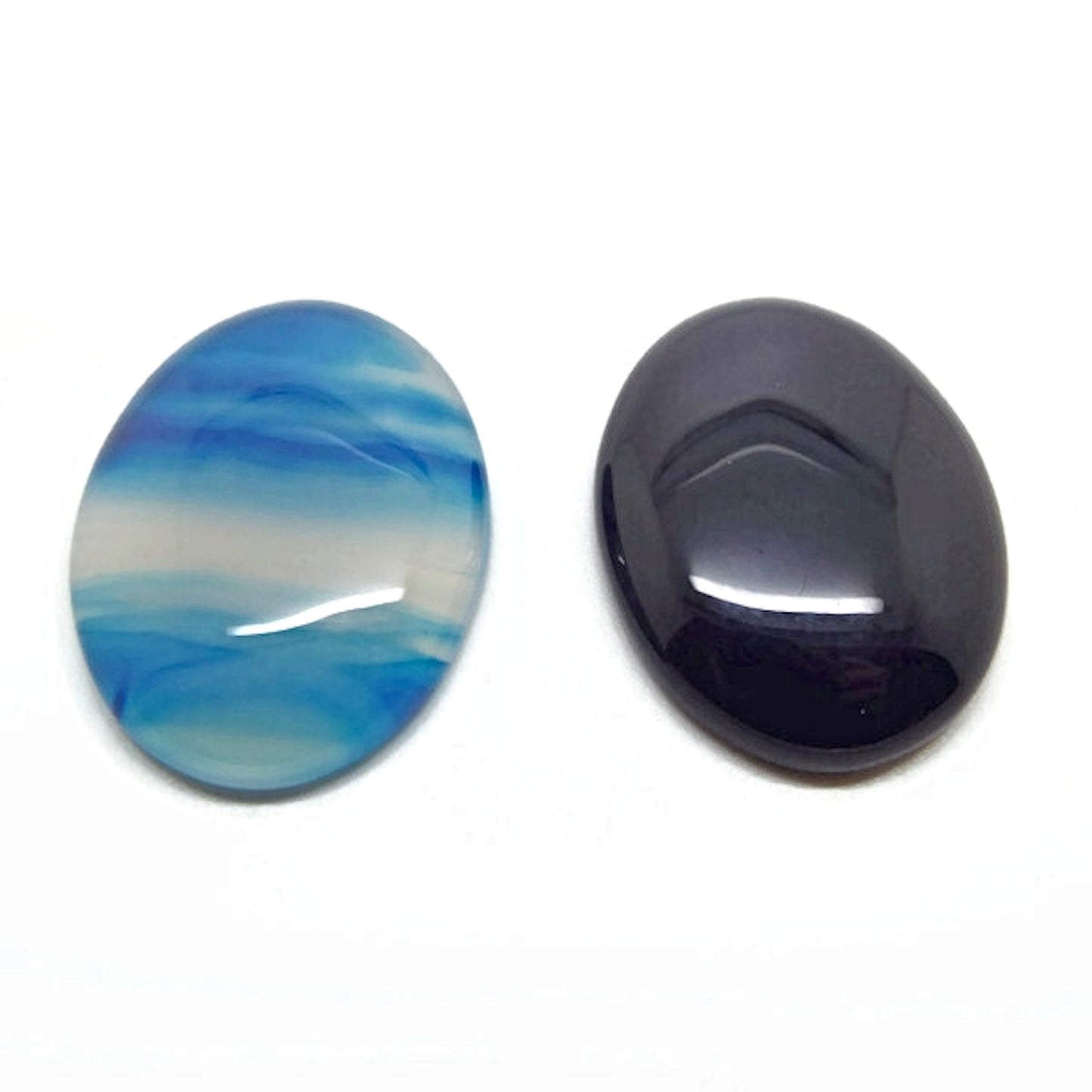 2x 40x30mm Blue Agate Oval Cabochons, Flatback Wire Wrapping Stone