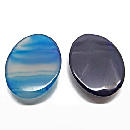 2x 40x30mm Blue Agate Oval Cabochons, Flatback Wire Wrapping Stone