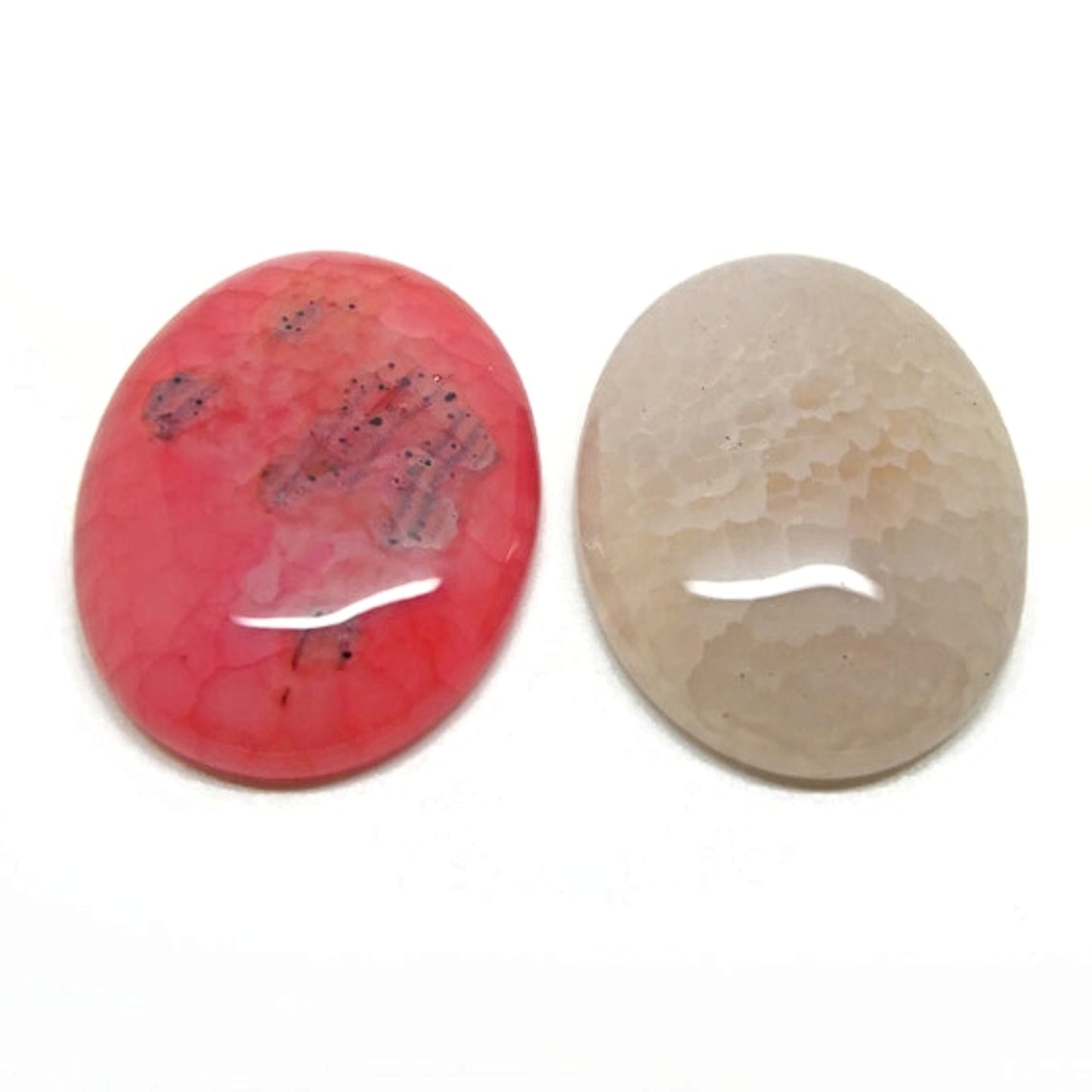 2 Agate Cabochons, 40x30mm, Pink Grey Crackle Agate Jewellery Gemstones