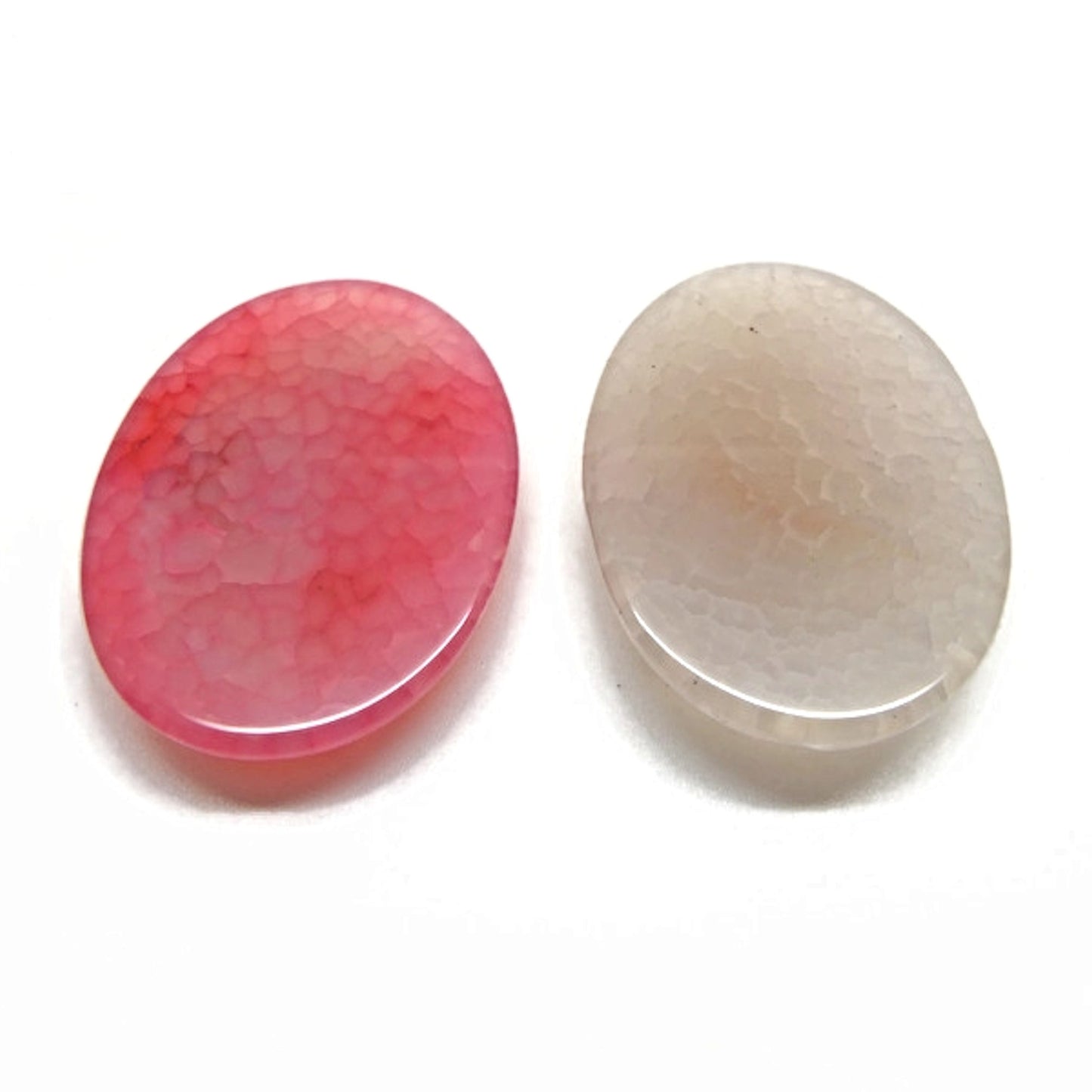 2 Agate Cabochons, 40x30mm, Pink Grey Crackle Agate Jewellery Gemstones