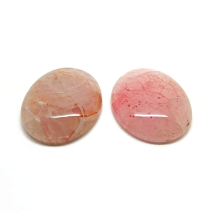 2 Agate Cabochons, 40x30mm, Pink Peach Crackle Agate Jewellery Gemstones