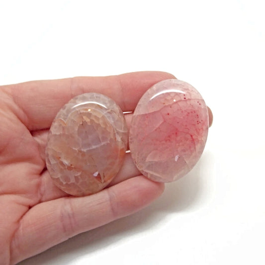 2 Agate Cabochons, 40x30mm, Pink Peach Crackle Agate Jewellery Gemstones